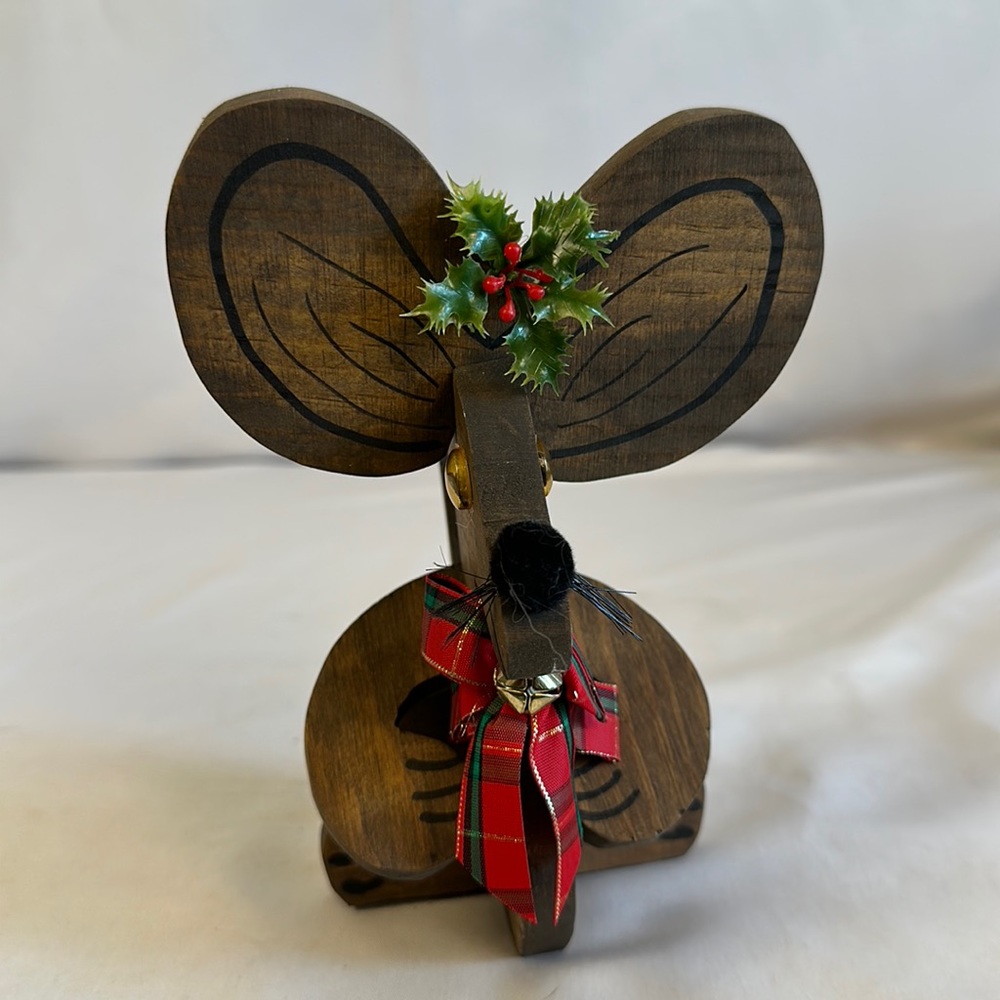 Vintage Christmas Puzzle Piece Wooden Mouse Holiday Decor